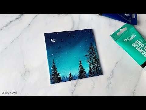 Easy Way to Paint a Night Sky / Acrylic Painting Tutorial for Beginners / Mini Canvas Painting Ideas