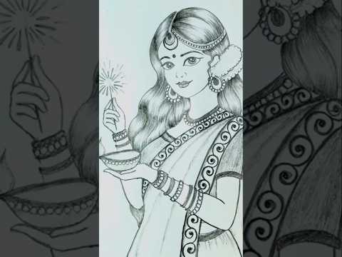 How to draw Girl with Diwali Diya#shorts_ #shorts #short #diwali #ytshort #art #shortsfeed #dipawali