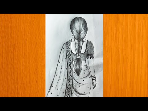 How to draw Girl backside in Saree || Pencil sketch for beginner || drawing tutorial|| gajra drawing