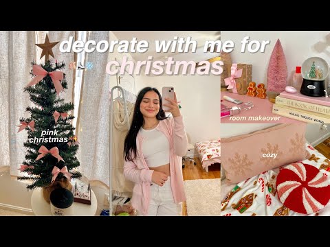 DECORATING MY ROOM FOR CHRISTMAS 2023 🩰⛸️❄️ pink christmas, decor haul, room makeover