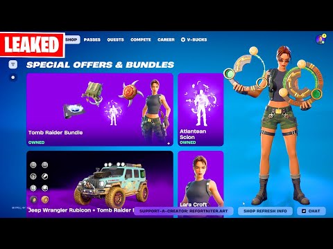 New TOMB RAIDER Lara Croft Bundle Item Shop Fortnite: Skin, Emote & Car early showcase