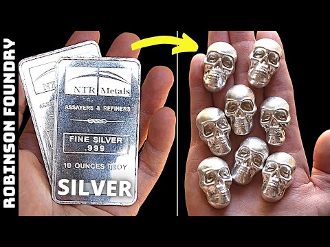 Melting pure silver │ Casting fine silver skulls │ .999 silver bullion │ Metal casting │ ASMR