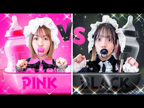 【対決】真っ黒なミルク！？ 24時間ブラックベイビー VS ピンクベイビーチャレンジやってみた！〜BLACK VS PINK COLOR CHALLENGE〜