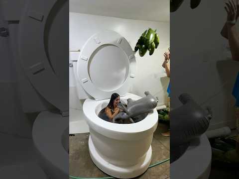 My BOYFRIEND THREW Dinosaurs at My Head in the Giant Toilet #shorts