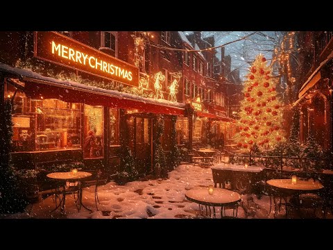 Snow Falling at Christmas Coffee Shop Ambience | White Snow & Christmas Jazz Music to Relax