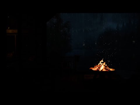 Balcony Ambience with Rainstorms & Fireplace Harmony - Rainy Night for Relaxation & Concentration⛈️