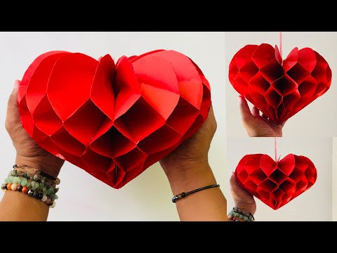 How to Make 3D Heart with Paper for Valentines Day Decoration | Paper Craft