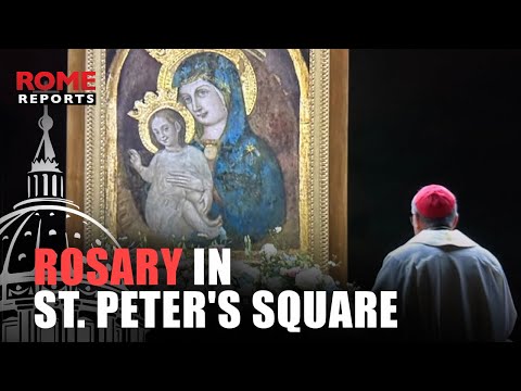 Parolin presides over a Rosary in St. Peter's Square to pray for the Pope