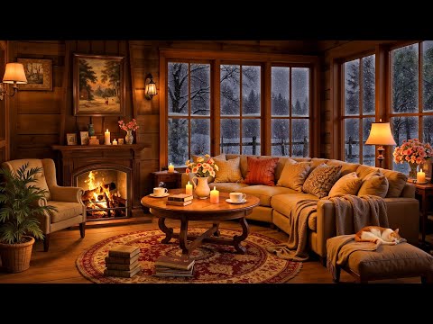 Relaxing Jazz Music for Stress Relief ☕ Cozy Winter Ambience with Smooth Jazz & Crackling Fireplace