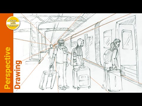 Railway Station Drawing | Corona time Drawing | Perspective Drawing tutorial