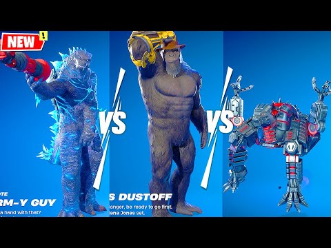 Godzilla vs Kong vs Mechagodzilla doing Built-In Emotes Fortnite Together