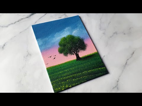 easy way to paint a tree 🌳 acrylic painting idea for beginners