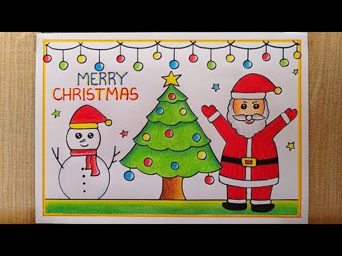 Merry Christmas drawing easy| Santa Claus drawing| Christmas Tree drawing| Merry Christmas poster