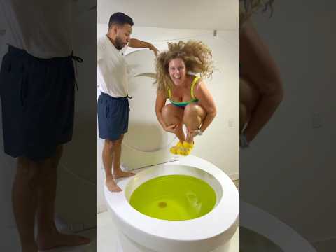 CANNONBALL CONTEST with @Anwar in the Worlds Largest Toilet Yellow Pool #shorts