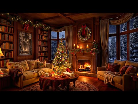 Cozy Winter Cabin Ambience with Warm Jazz Music & Crackling Fireplace to Relax, Study, Work ❄️