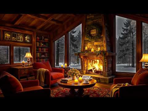 Cozy Winter Room Ambience with Relaxing Blizzard ❄️ Warm Jazz & Crackling Fireplace for Study, Sleep