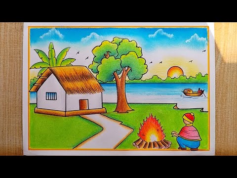 Winter season drawing easy| How to draw Winter Season Poster drawing| Winter Scenery drawing easy