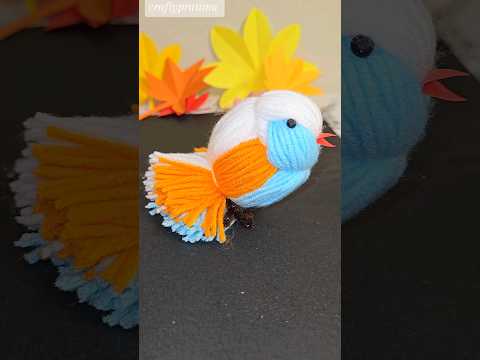 it's so cute super easy bird making idea with yarn and cardboard #shorts