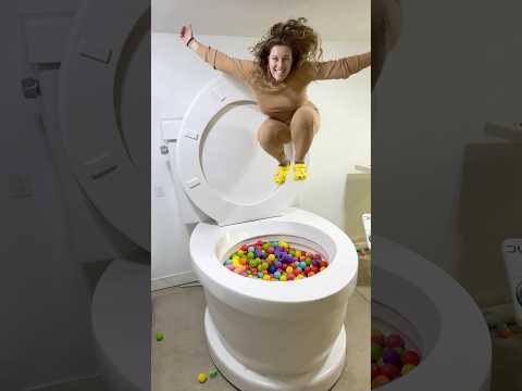 SUPER HIGH JUMP into Worlds Largest Toilet with Play Balls for 11 Million Subscribers #shorts