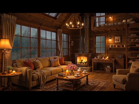 Immerse Yourself in Smooth Jazz, Crackling Fireplace & Rain Sounds in a Cozy Cabin Ambience