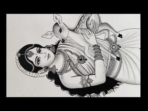 Mata Sita holding a deer🦌/ How to draw a beautiful pencil shading sketch drawing of Sita Maiya