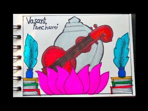 Vasant Panchami drawing || Saraswati Pooja easy drawing 🙏🙏🙏