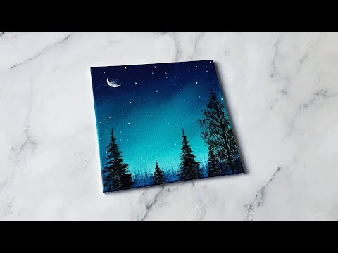 Easy way to paint a night sky / acrylic painting ideas for beginners ✨️