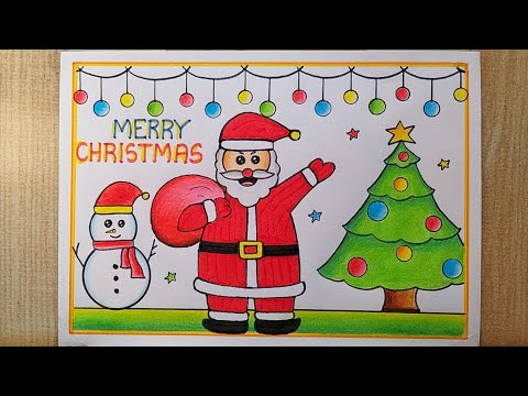 Merry Christmas drawing easy| Santa Claus drawing| Christmas Tree drawing| Merry Christmas poster