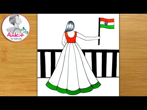 Republic Day Drawing Easy Steps / How to draw 26 January Drawing Easy Step/Traditional Girl Drawing