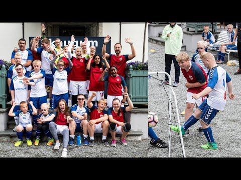 Haakon and Mette-Marit of Norway host football match at their home in Skaugum