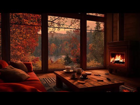 Warm Cabin Vibes: Rainy Day Jazz, Fireplace Sounds & Cozy Ambience 🍂