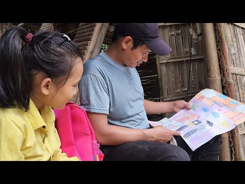 On the poor girl's first day of school, Uncle Quoc helped her complete the fence around the house.