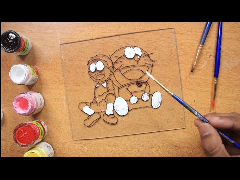 Nobita & Doremon Glass Painting , Friendship day painting , art hacks