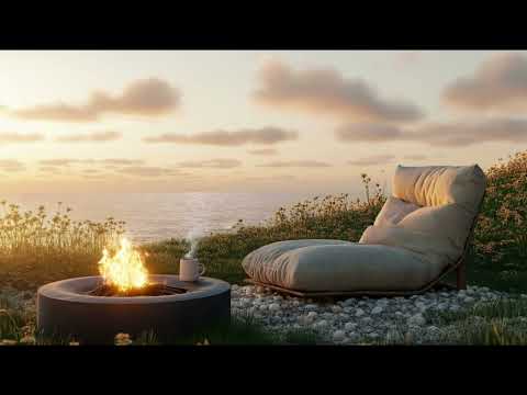 Cozy Outdoor Fireplace Ambiance | Crackling Fireplace & Ocean Waves | ASMR for Relaxation & Focus