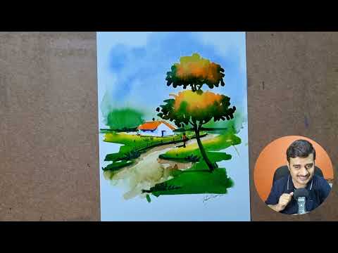 Easy Watercolor scenery drawing /Watercolor painting for beginner