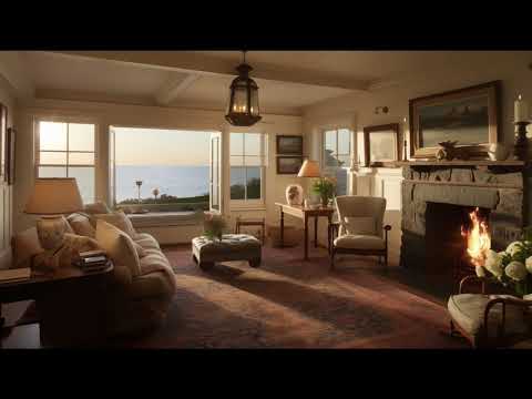 Cozy Fireplace & Ocean Ambience | Crackling Fire ASMR & Ocean Waves for Relaxation