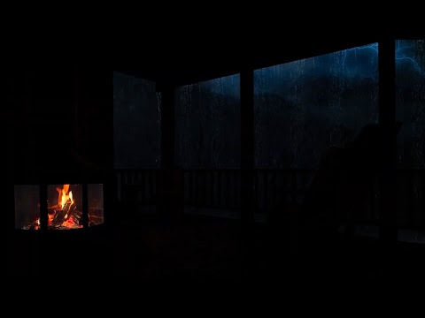 🌲⛈️ Enchanted Forest Cabin | Stormy Rain, Distant Thunder & Crackling Fireplace Glow 🔥✨