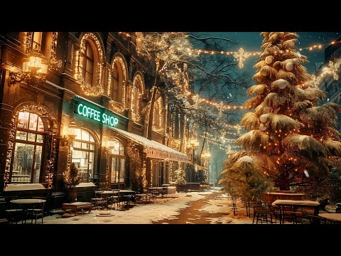 Snowy Christmas Night at Cozy Christmas Cafe Ambience 🎄 Christmas Jazz Music for Relax,Stress Relief