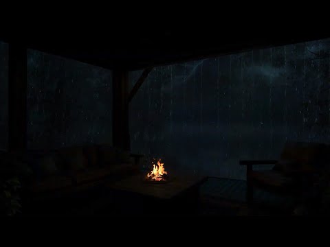 🌧️Balcony Rain Haven⚡Thunderstorms, Gentle Rain & Warm Fireplace Glow for Deep Sleep & Relaxation🔥