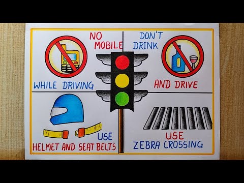 Road Safety Poster Drawing easy| Sadak Suraksha Poster Drawing| Road safety Drawing| Traffic Signal