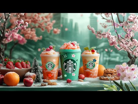 Spring Awakening Uplifting Jazz 🎶 芳ばしいドリンクと心地よいジャズメロディー、のスイーツで過ごすリラックスタイム🍓Starbucks Ambience + BGM ☕