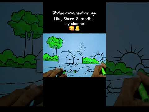 Easy Village scenery drawing #drawing #youtubeshorts #art #foryou #viral #trending