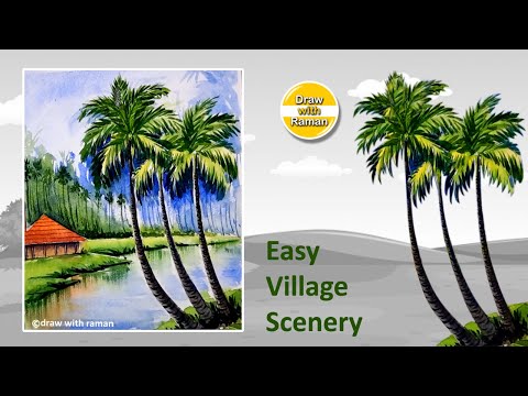 Village Scenery Painting Easy | Watercolor Painting for beginners