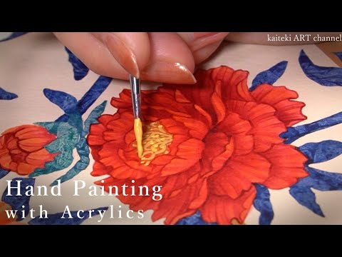 【メイキング】 アクリル絵の具で描く✾花柄の描き方　How to Paint Flower Pattern with Acrylics