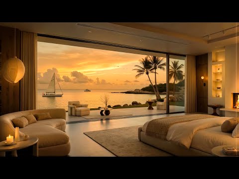 Luxury Coastal Cozy Bedroom 🌅 | Smooth Sunset Jazz for Relaxation, Focus & Serenity