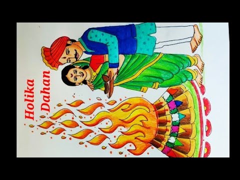 Holika Dahan/ family doing Holika Dahan puja/ easy holika Dahan drawing/ Holi special painting