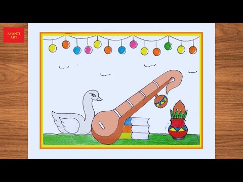 Vasant Panchami Drawing / Vasant Panchami Drawing Easy Steps / How to Draw Basant Panchami