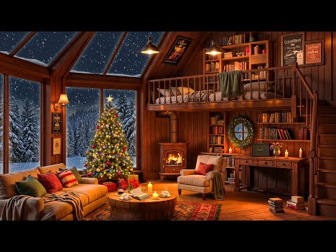 Soothing Jazz Music in Cozy Reading Nook Ambience ❄️ Snowfall and Fireplace Sound for Relaxation