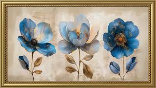 Vintage Blue Flowers Painting | Gold Frame TV Art Screensaver for TV Wallpaper