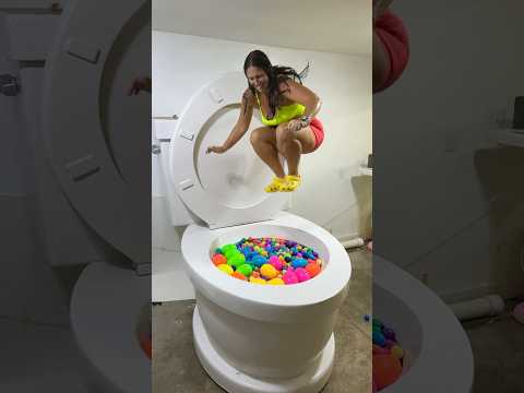 HIGHEST JUMP into Surprise Eggs in the Worlds Largest Toilet with HUGE SPLASH #shorts